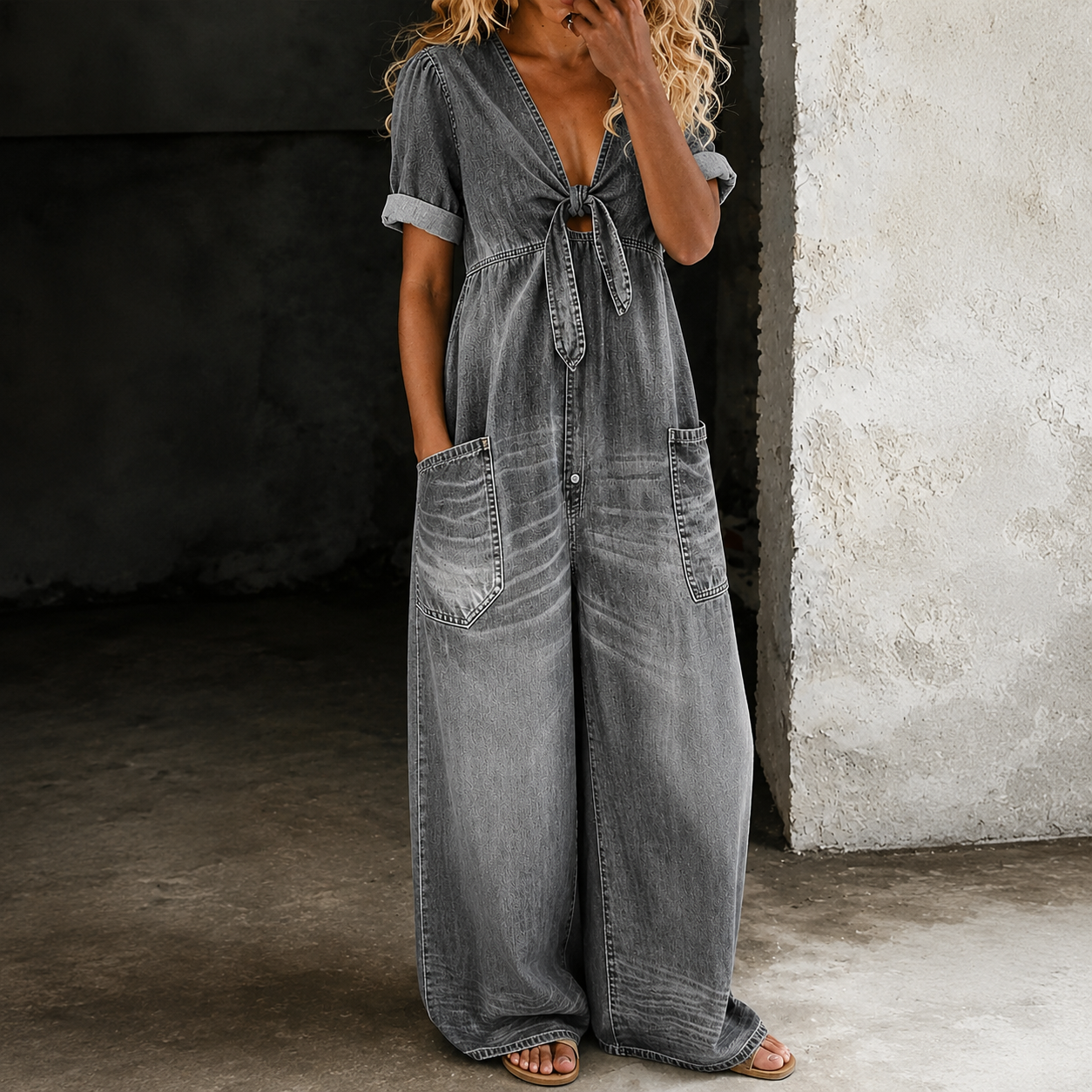 Maya | Wijde Denim Jumpsuit