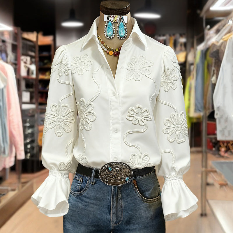 Amandine | Bloemenblouse met Omslagkraag