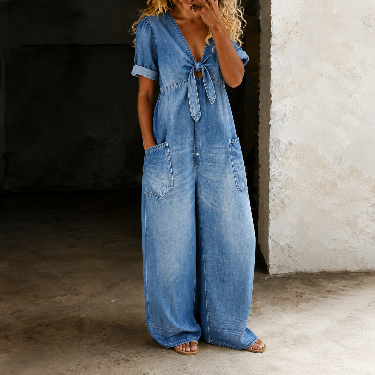 Maya | Wijde Denim Jumpsuit